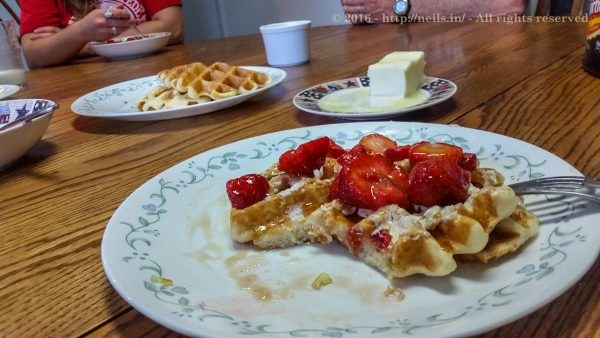 Waffles and Strawberries for breakfast