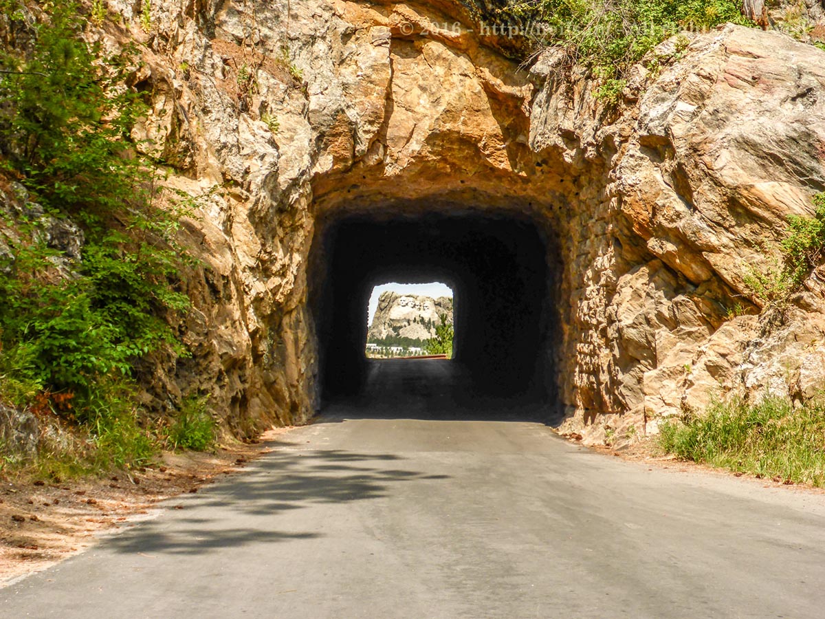 Mount Rushmore visible through the tunnel